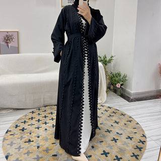 1530#Hot Selling Muslin Women Muslim Abaya Dress With Diamonds Decoration Open Front Abaya