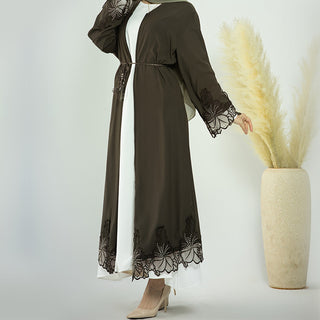 1579-1#Embroidery Classy Black Abaya Islamic fashion Open Cardigan EID Clothing