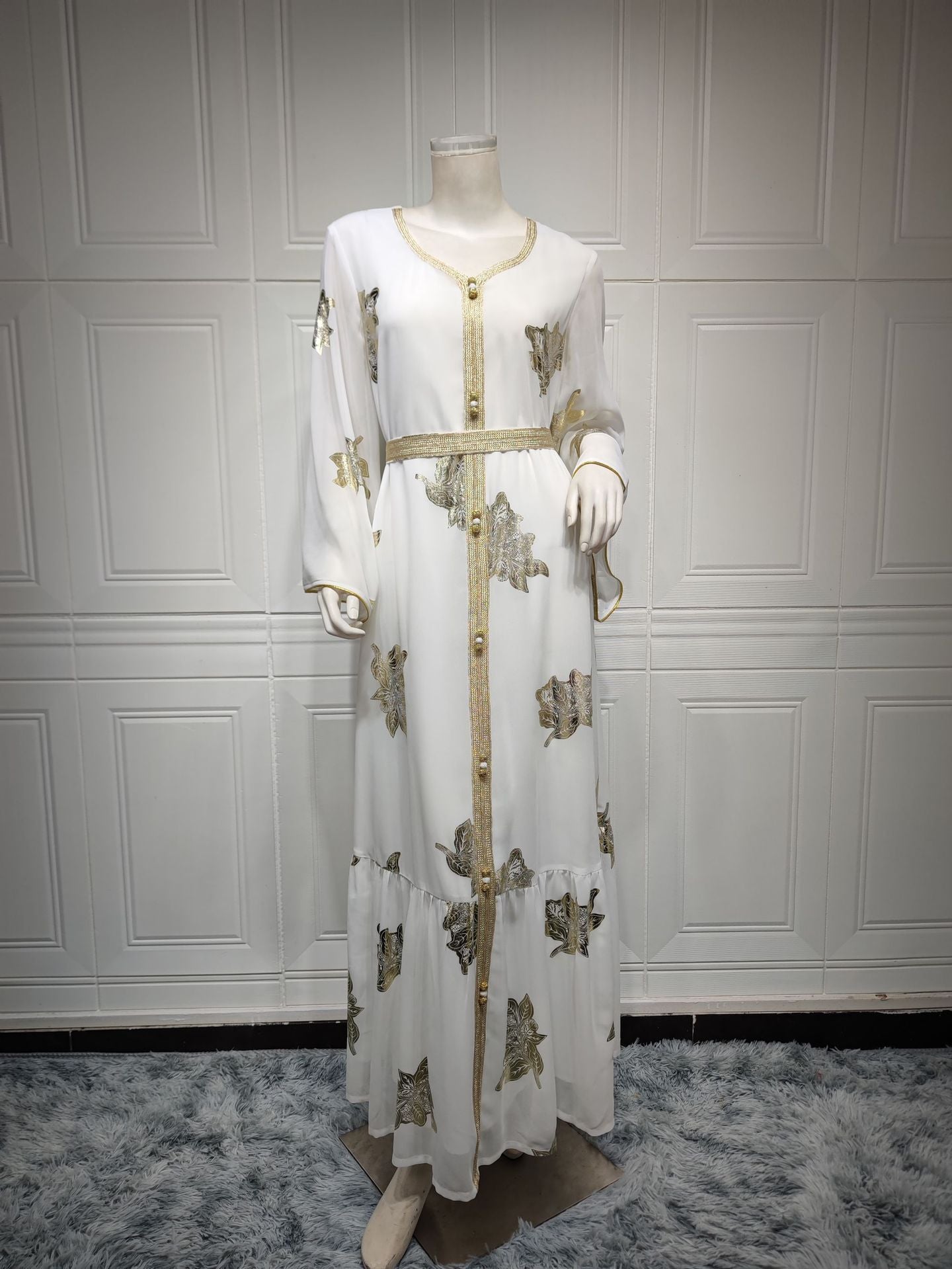 AB212#Chiffon elegant long sleeve dresses maxi abaya women