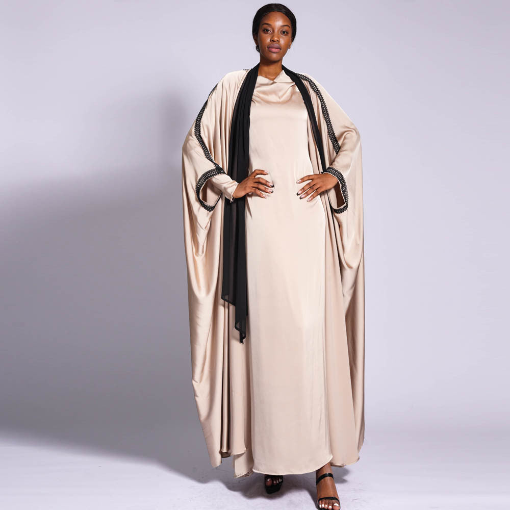 1318#High quality soft satin straight dress muslim dresses abaya