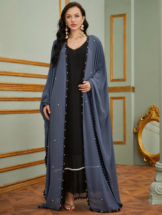 1653#New pearls cardigan kaftan bat sleeve abaya Dubai