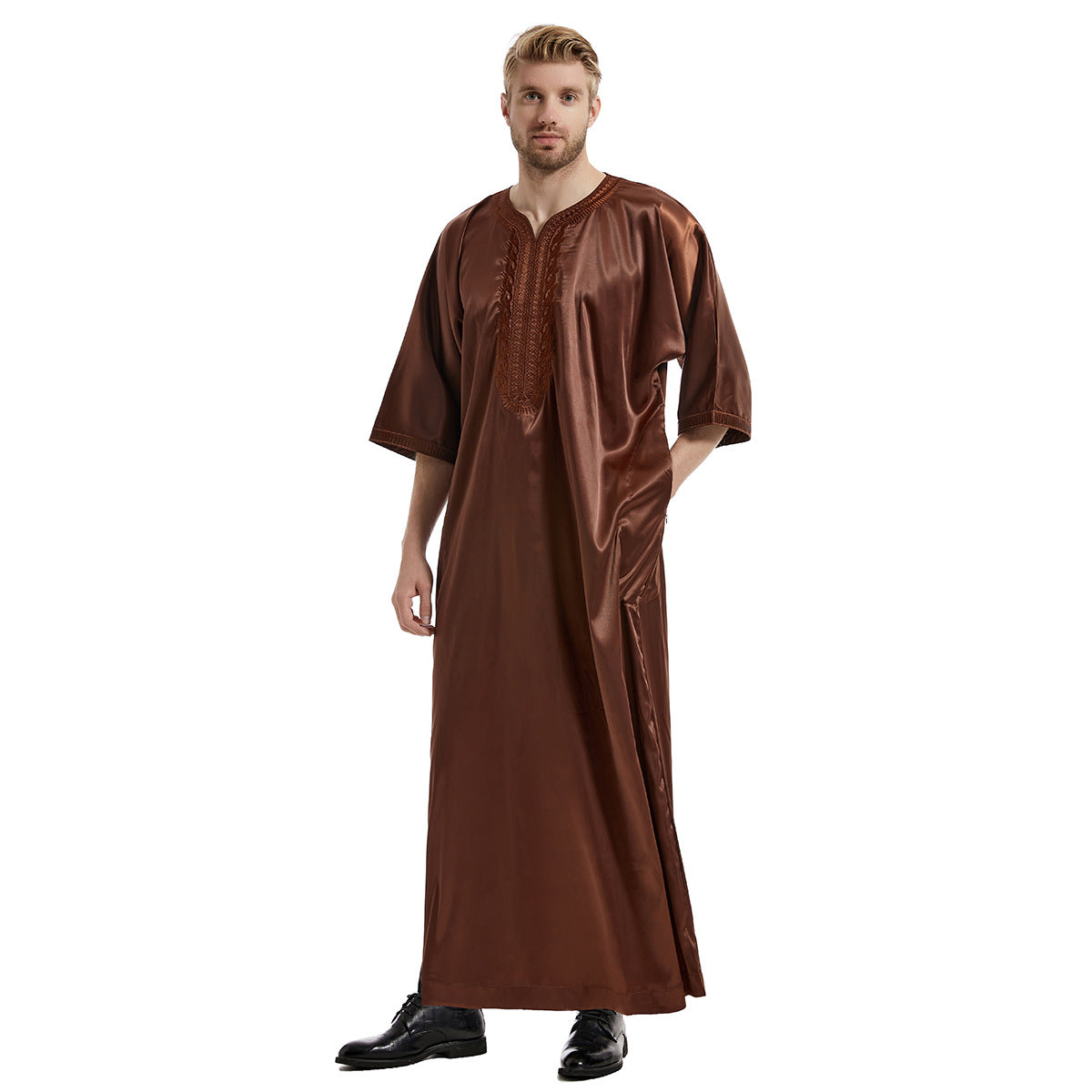 TH827#Hot sale muslim middle east men robe high collar shirt in dubai