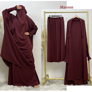 6608#Modest khimar hijab abaya premium quality 2 pcs sets frill elasticated cuff Jilbab_ prayer abayas