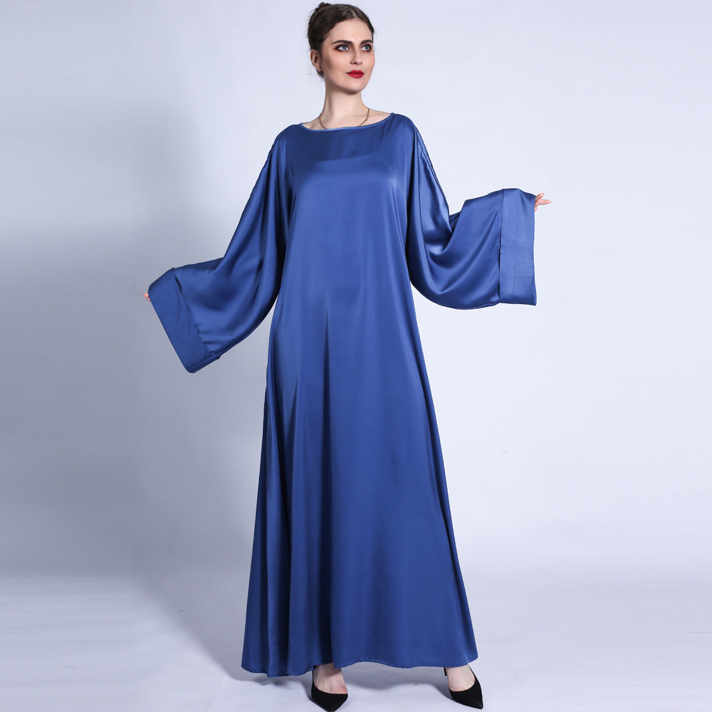 G1304#Autumn matte solid color  tassel diamond belt long muslim dress women