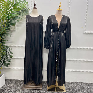 1587#On Sale 2023 Latest Muslim Girls Abaya Islamic Clothing Shining Abaya 2PCS Set Modest Dresses