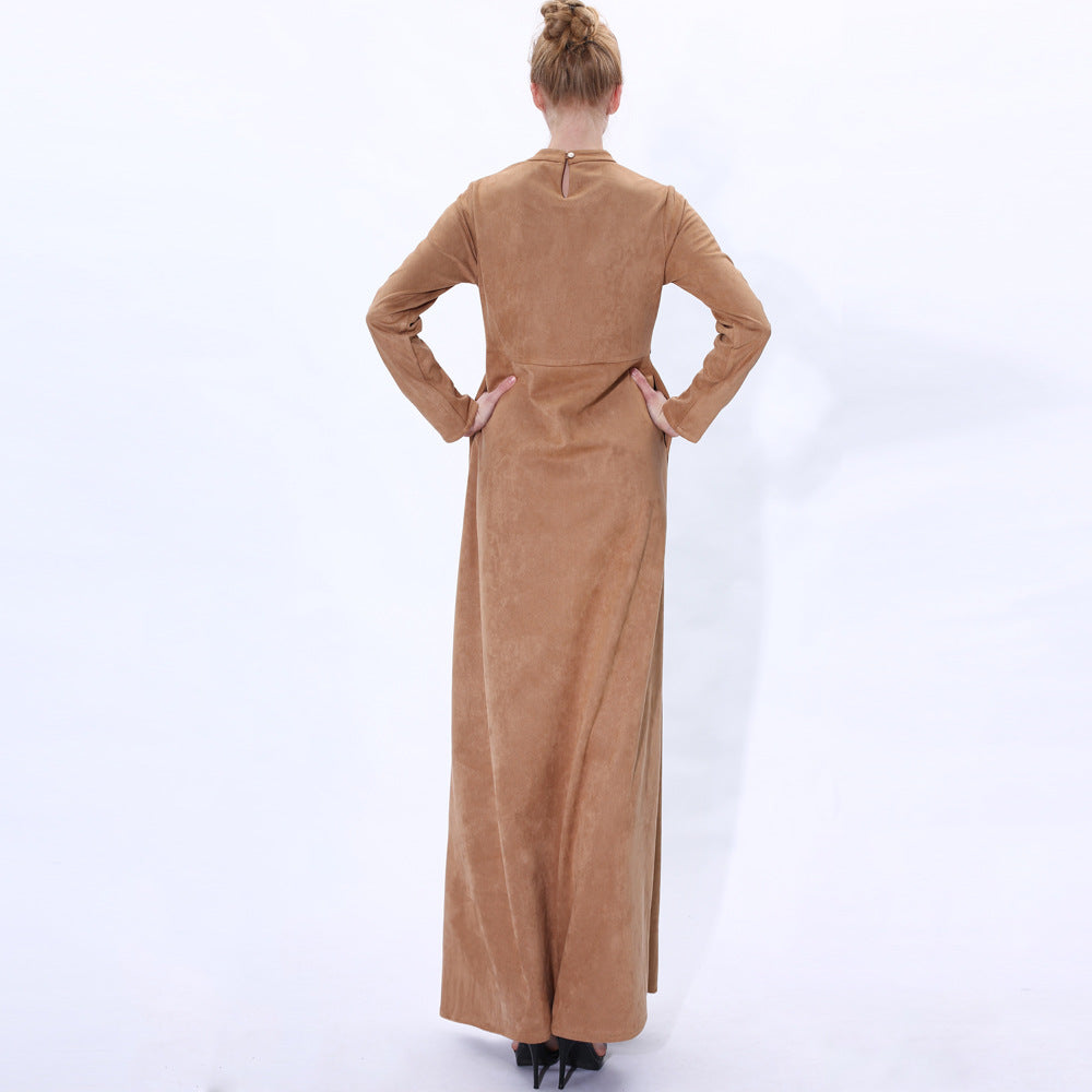 91246#Autumn and winter fashion women's long suede A-line dress
