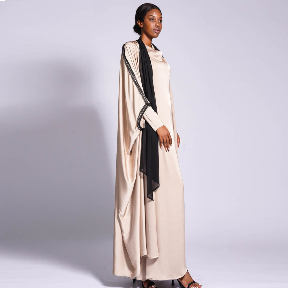 1318#High quality soft satin straight dress muslim dresses abaya