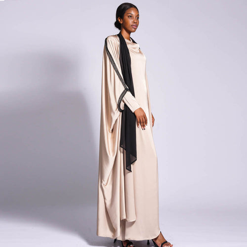 1318#High quality soft satin straight dress muslim dresses abaya
