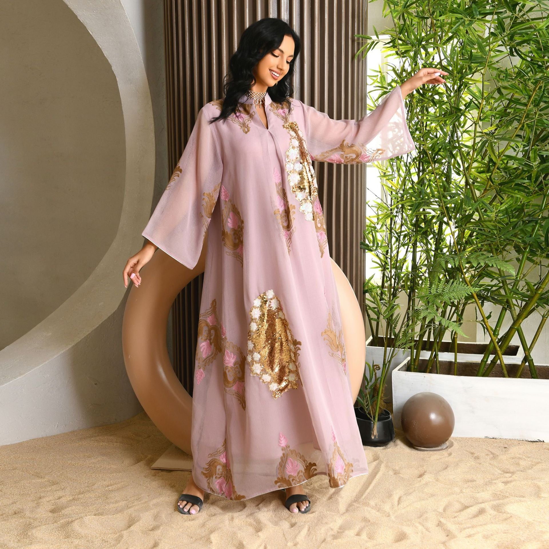 AB162#Middle East Women's Muslim Evening Dress Sequin Embroidered Dress