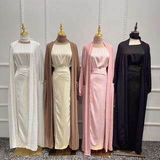 1505#Solid Color Islamic Clothing Modest Inner Dress with Two Long Ties