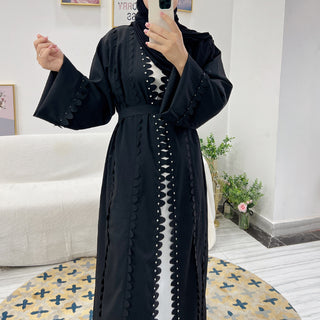 1530#Hot Selling Muslin Women Muslim Abaya Dress With Diamonds Decoration Open Front Abaya