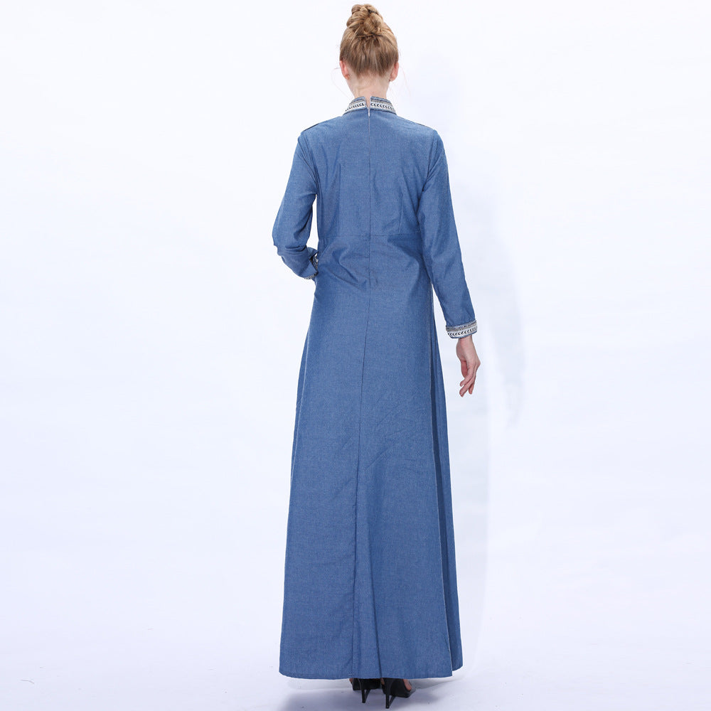 91206#New early spring women long factory denim long dress