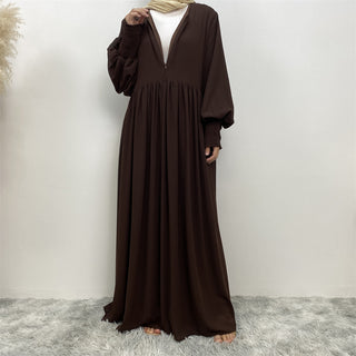 6685# Eid muslim women new arrival summer solid color front zip a-line dress