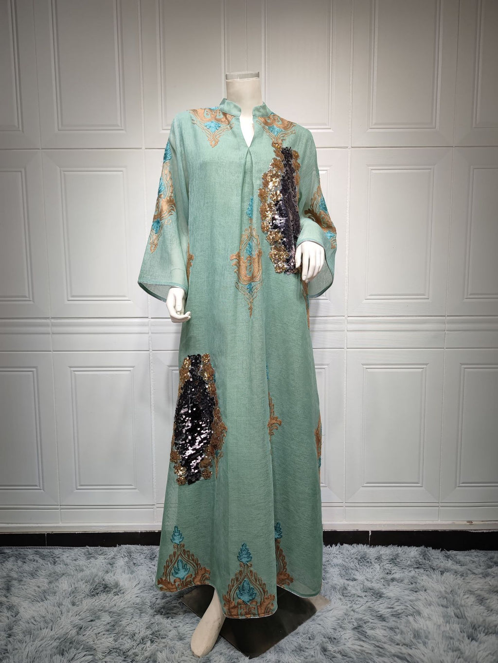 AB162#Middle East Women's Muslim Evening Dress Sequin Embroidered Dress