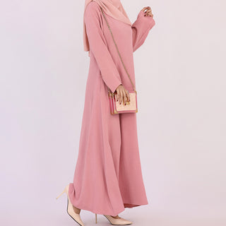 1593#On Sale Solid Color Long Sleeve Islamic Clothing Modest Closed Abaya Dress