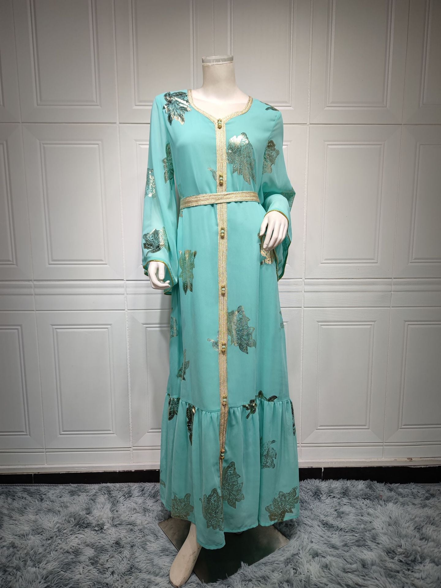 AB212#Chiffon elegant long sleeve dresses maxi abaya women