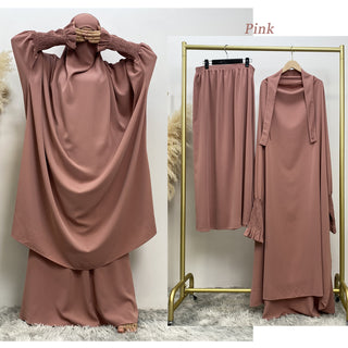 6608#Modest khimar hijab abaya premium quality 2 pcs sets frill elasticated cuff Jilbab_ prayer abayas