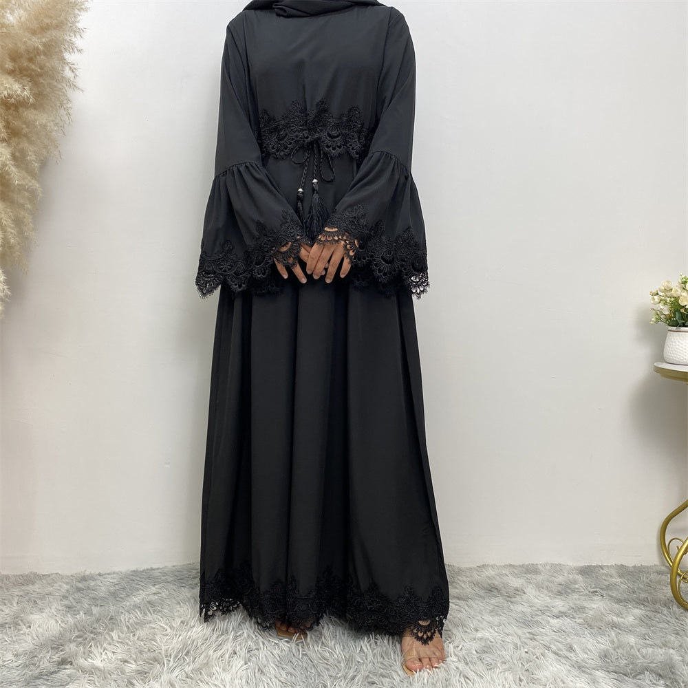 16001# closed abaya long sleeve modesty women a-line fashion dresses for eid 2 colors