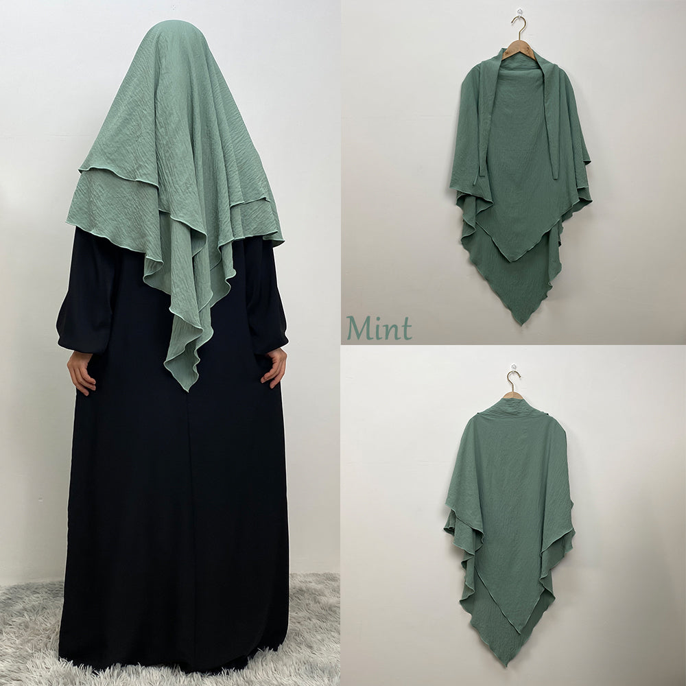 2307# New arrival wrinkle crepe two layer fashion prayer scarf head cover shawl
