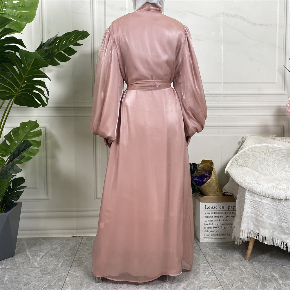 1941# Shiny Satin Open Abaya with lining for Muslim Ladies