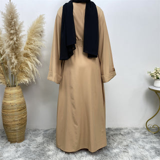 763#Simple Solid Color With Pockets Casual Daily Women Open Abaya