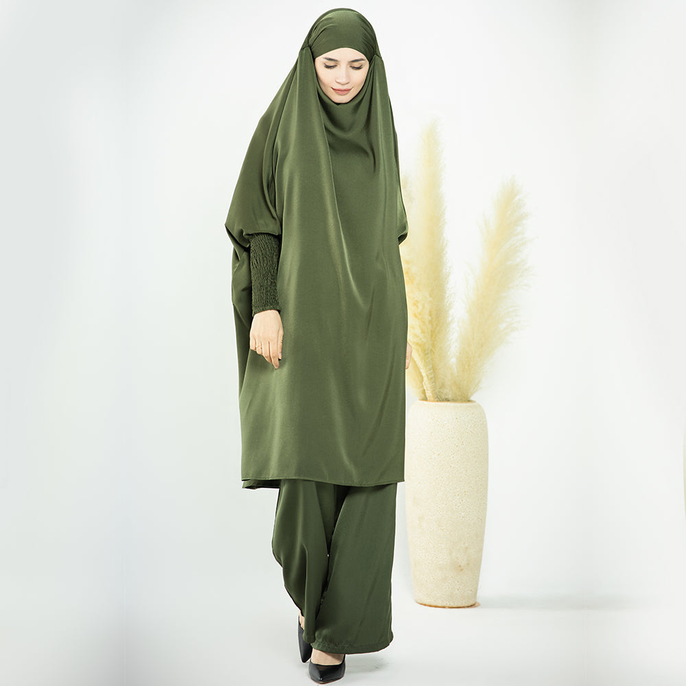 1572#Ladies Abaya Ramadan Islamic Clothing Two-Pieces Top and Pants Abaya Set