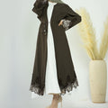1579-1#Embroidery Classy Black Abaya Islamic fashion Open Cardigan EID Clothing