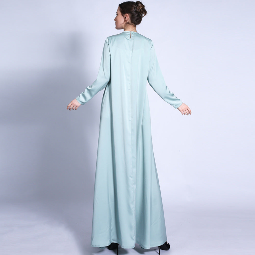 G1312#Solid color loose waist dress A line muslim women abaya