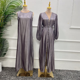 1587#On Sale 2023 Latest Muslim Girls Abaya Islamic Clothing Shining Abaya 2PCS Set Modest Dresses