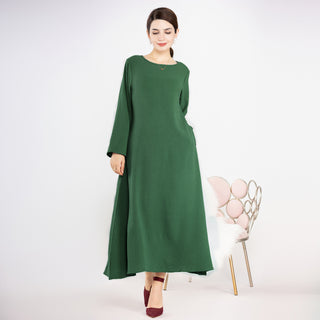 1593#On Sale Solid Color Long Sleeve Islamic Clothing Modest Closed Abaya Dress