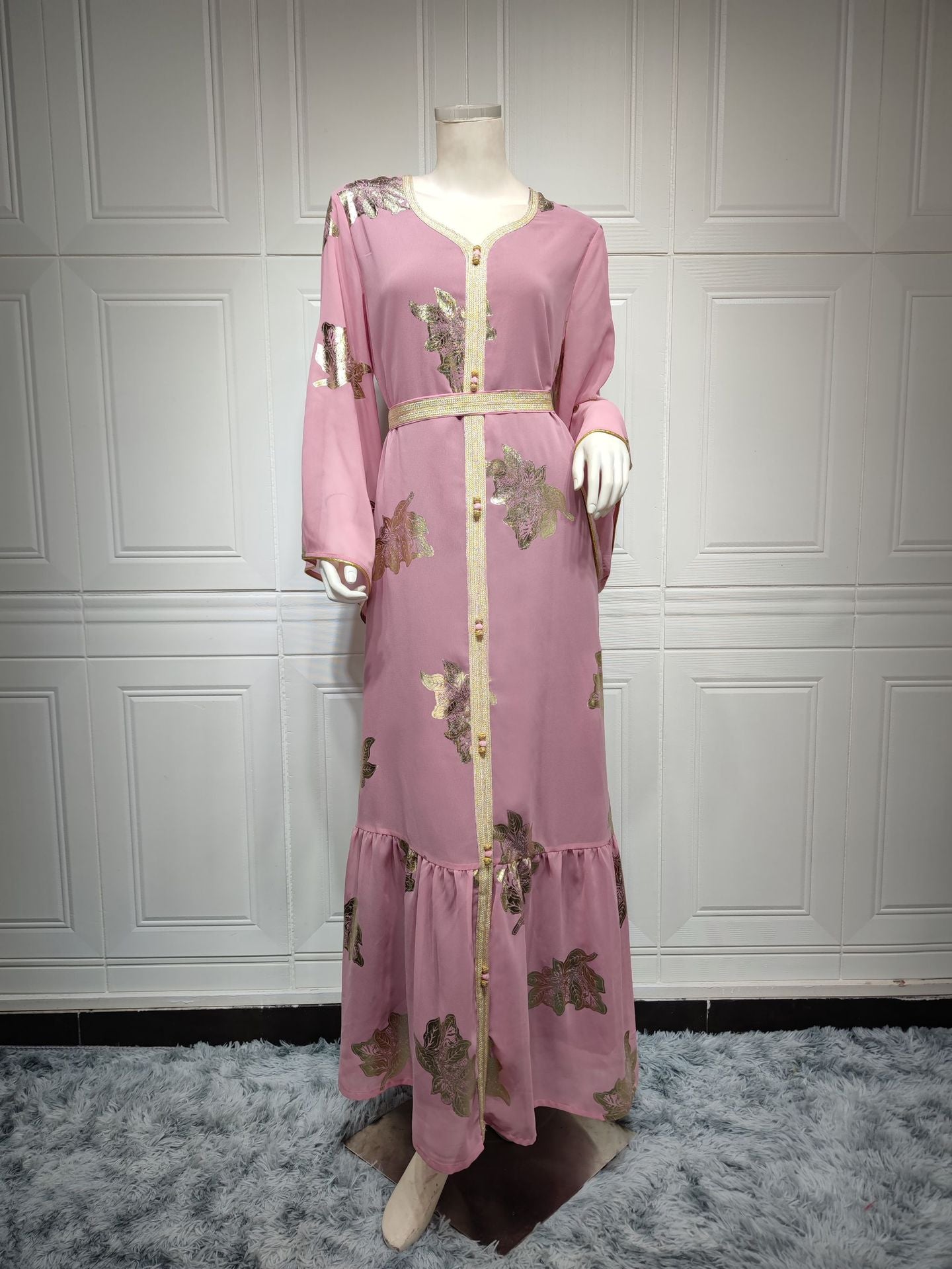 AB212#Chiffon elegant long sleeve dresses maxi abaya women