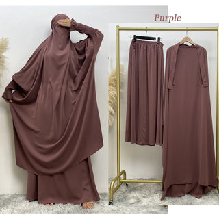 6608#Modest khimar hijab abaya premium quality 2 pcs sets frill elasticated cuff Jilbab_ prayer abayas