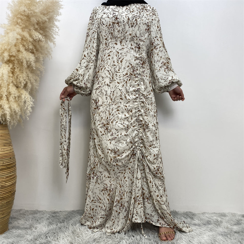 6669# Latest Design Muslim Girls Dress Floral Chiffon Abaya Women Muslim Dress