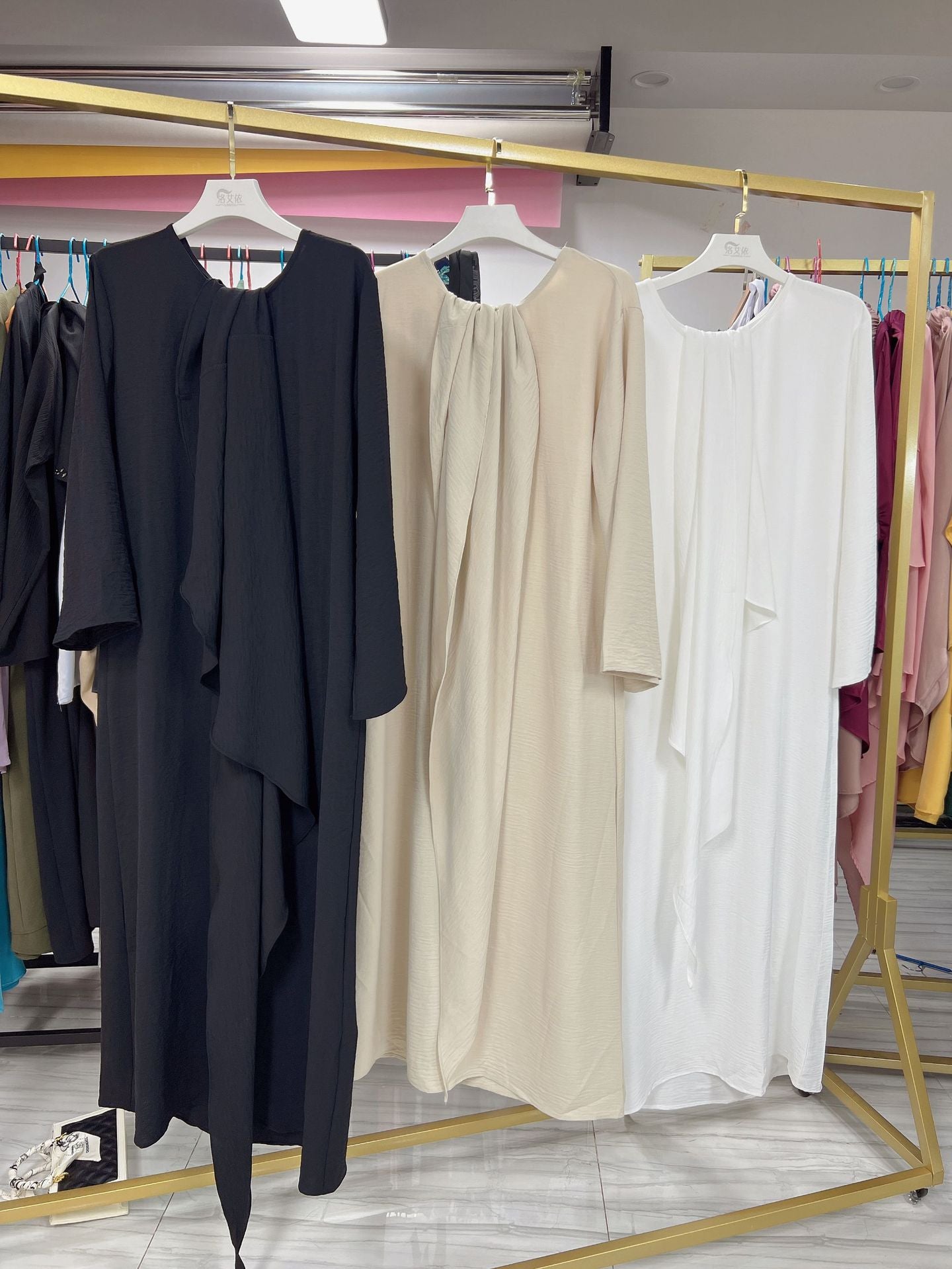 494#Wrinkle polyester muslim clothing 2pcs set long maxi abaya dress