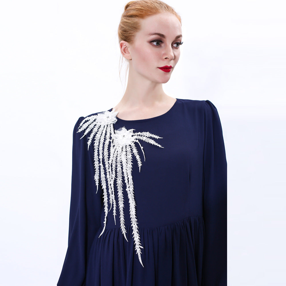 91232#Summer new dress women's chiffon two flower long muslim dress