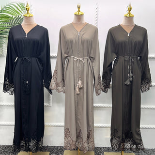 1579-1#Embroidery Classy Black Abaya Islamic fashion Open Cardigan EID Clothing