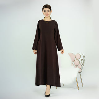 1593#On Sale Solid Color Long Sleeve Islamic Clothing Modest Closed Abaya Dress