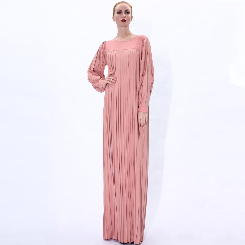 91236#Plus size women's autumn new pleated long muslim maxi dress