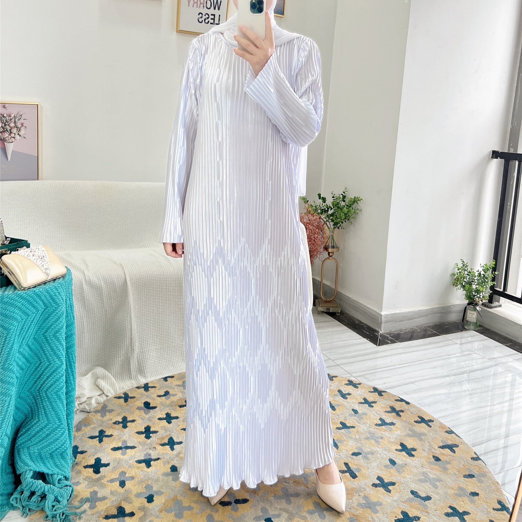 1520#Abaya Islamic Clothing Abaya Dubai Women Long Sleeve Dress With Belt