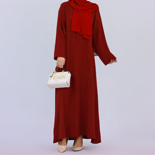 1593#On Sale Solid Color Long Sleeve Islamic Clothing Modest Closed Abaya Dress