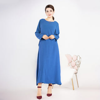 1593#On Sale Solid Color Long Sleeve Islamic Clothing Modest Closed Abaya Dress