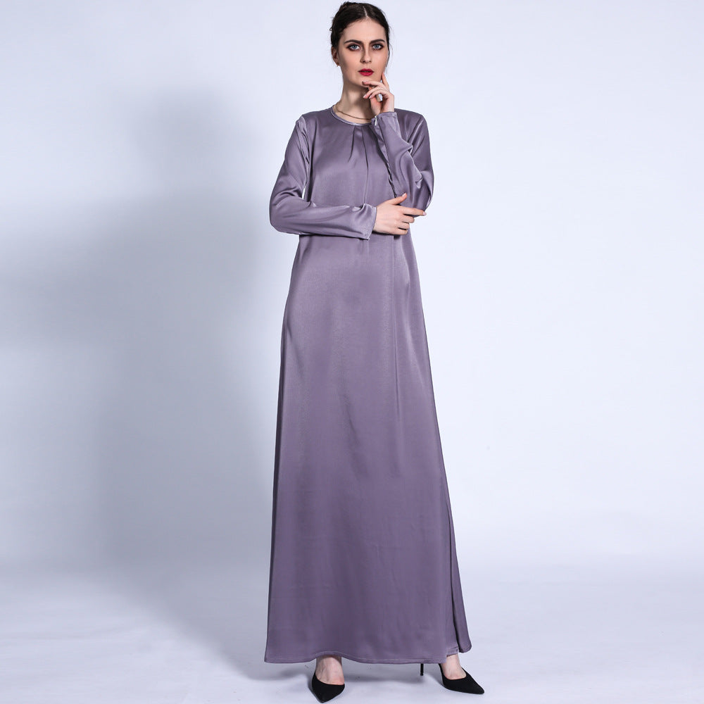 G1312#Solid color loose waist dress A line muslim women abaya