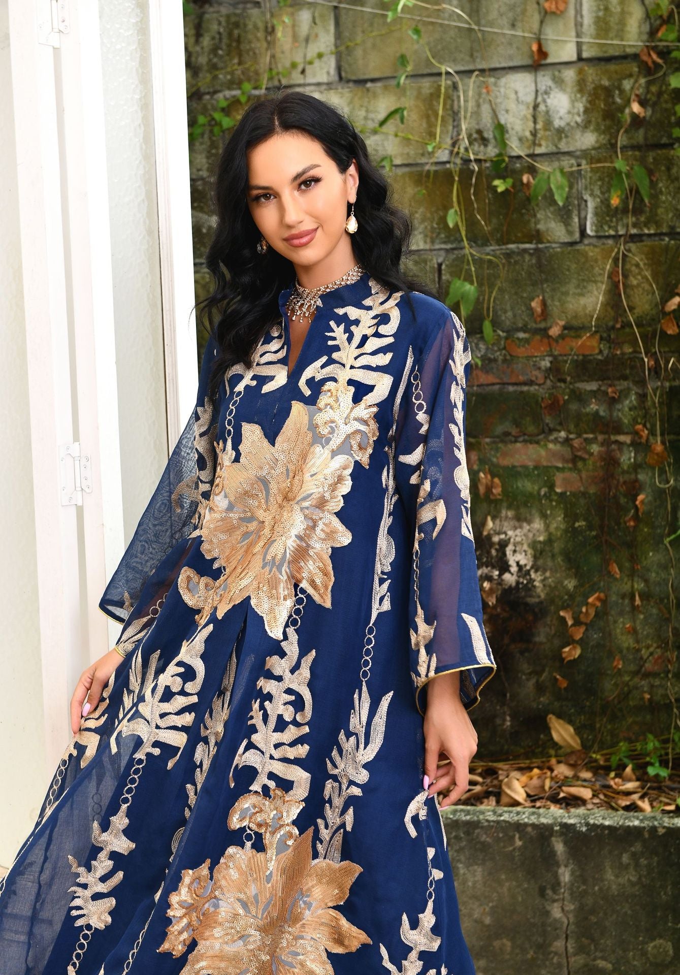 AB056# New burnt flower sequin dress light luxury ladies party dress Muslim abaya women's clothing