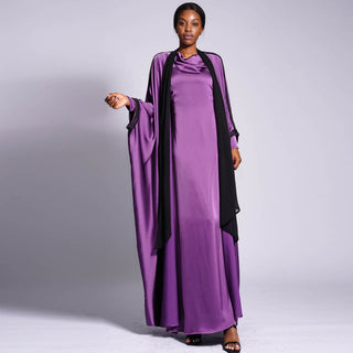 1318#High quality soft satin straight dress muslim dresses abaya