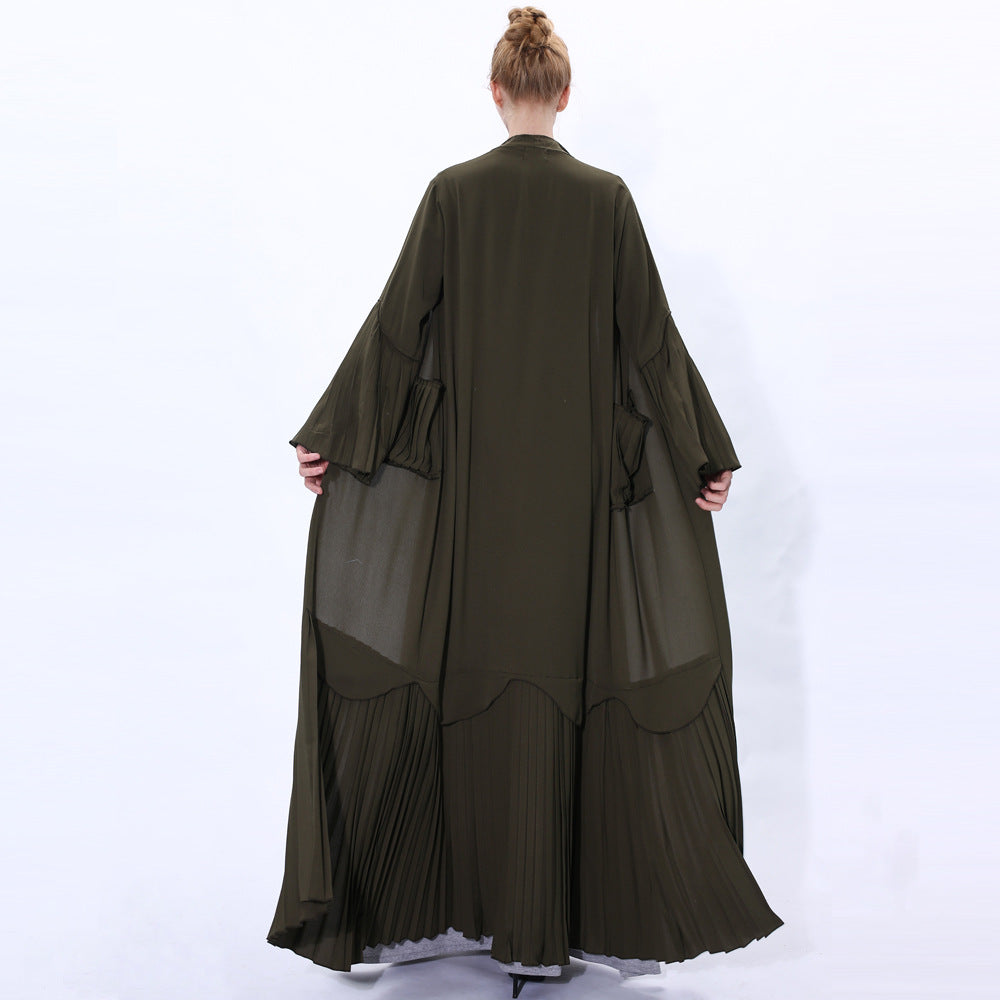 91225#Robe Cardigan pleated Sleeve Lady Long Sleeve Maxi Dress Abaya