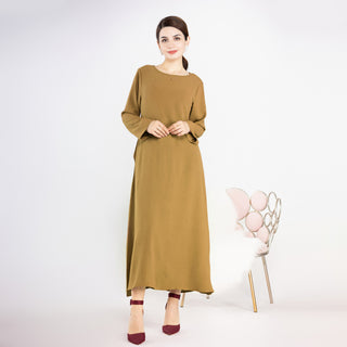 1593#On Sale Solid Color Long Sleeve Islamic Clothing Modest Closed Abaya Dress