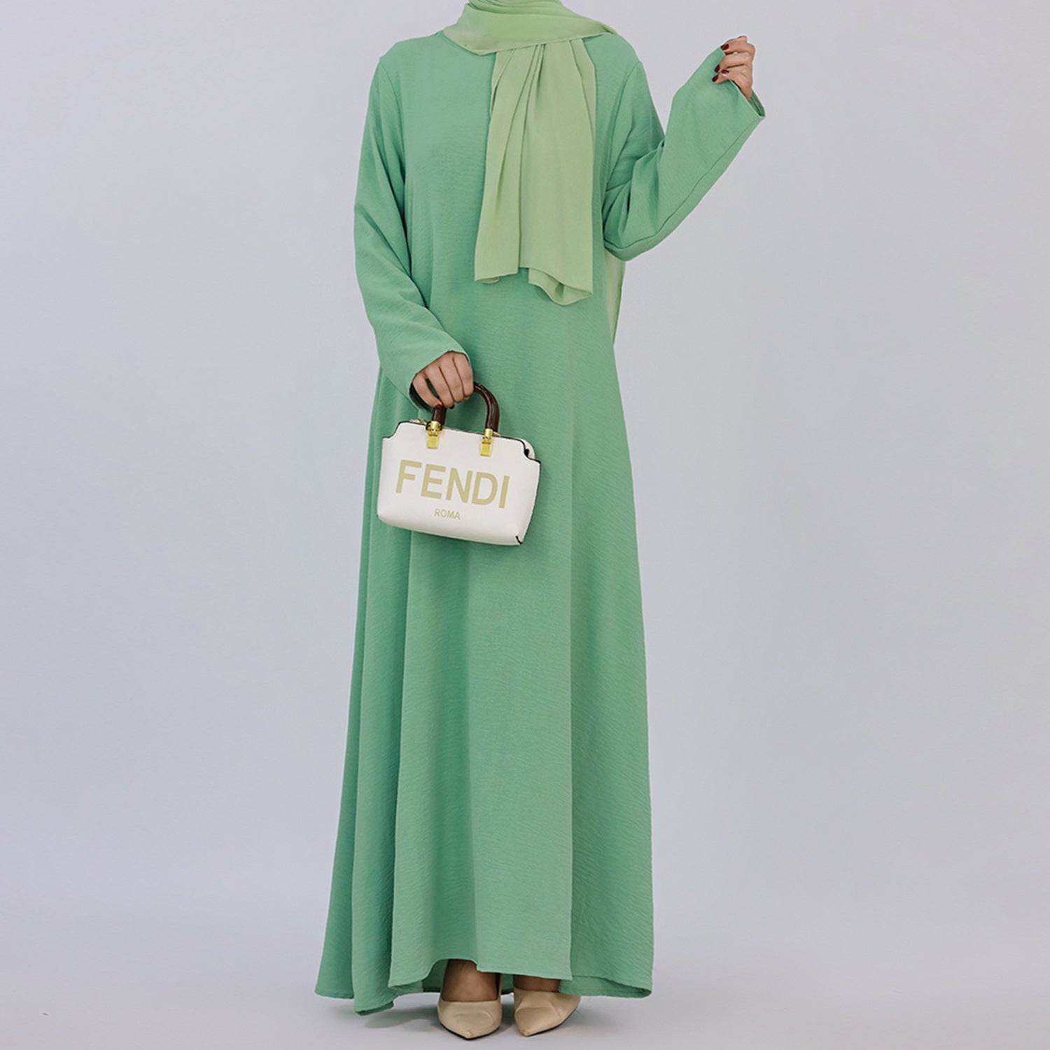 1593#On Sale Solid Color Long Sleeve Islamic Clothing Modest Closed Abaya Dress