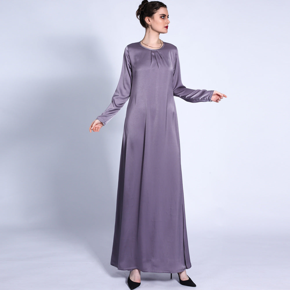 G1312#Solid color loose waist dress A line muslim women abaya