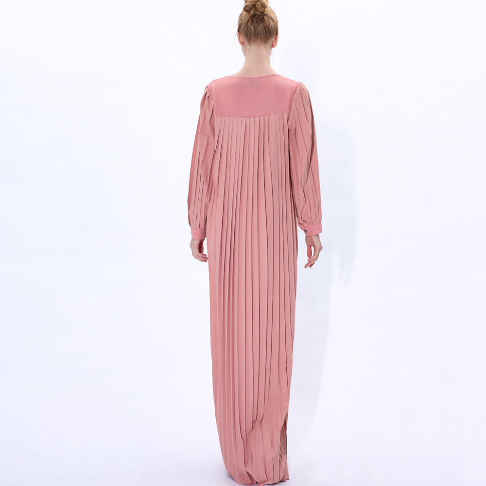 91236#Plus size women's autumn new pleated long muslim maxi dress