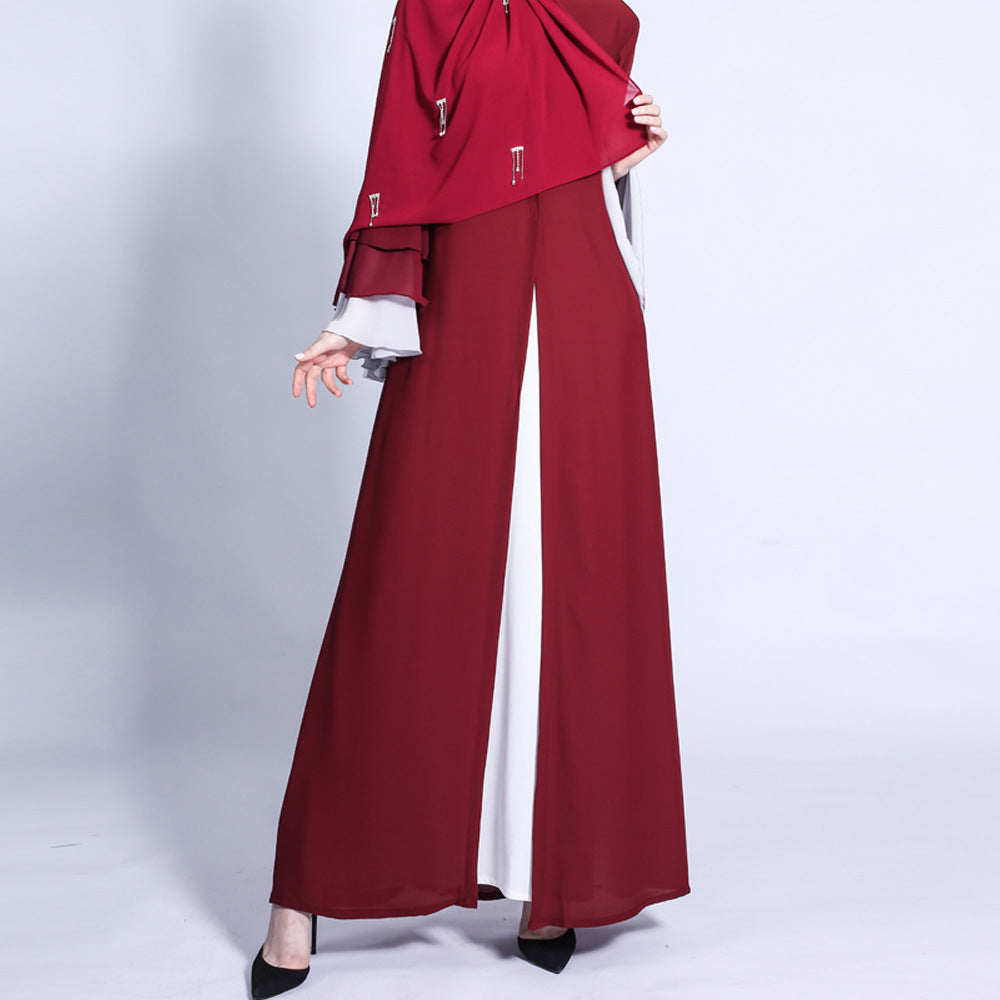 G1309#New women three-layer chiffon wave sleeves open dress